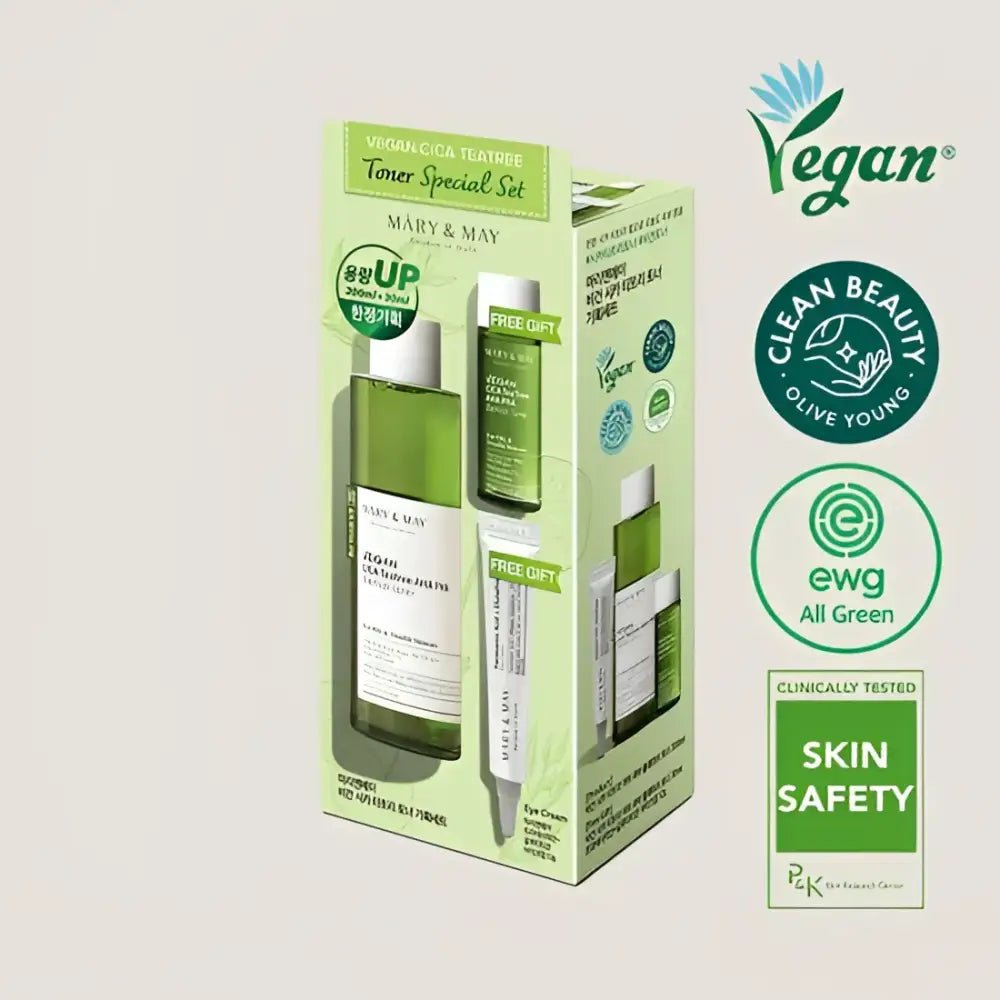 Mary&May Vegan CICA Tea Tree Toner Special Set 200ml Eye Cream 12g for Clear Skin - 200ml + 30ml + 12g